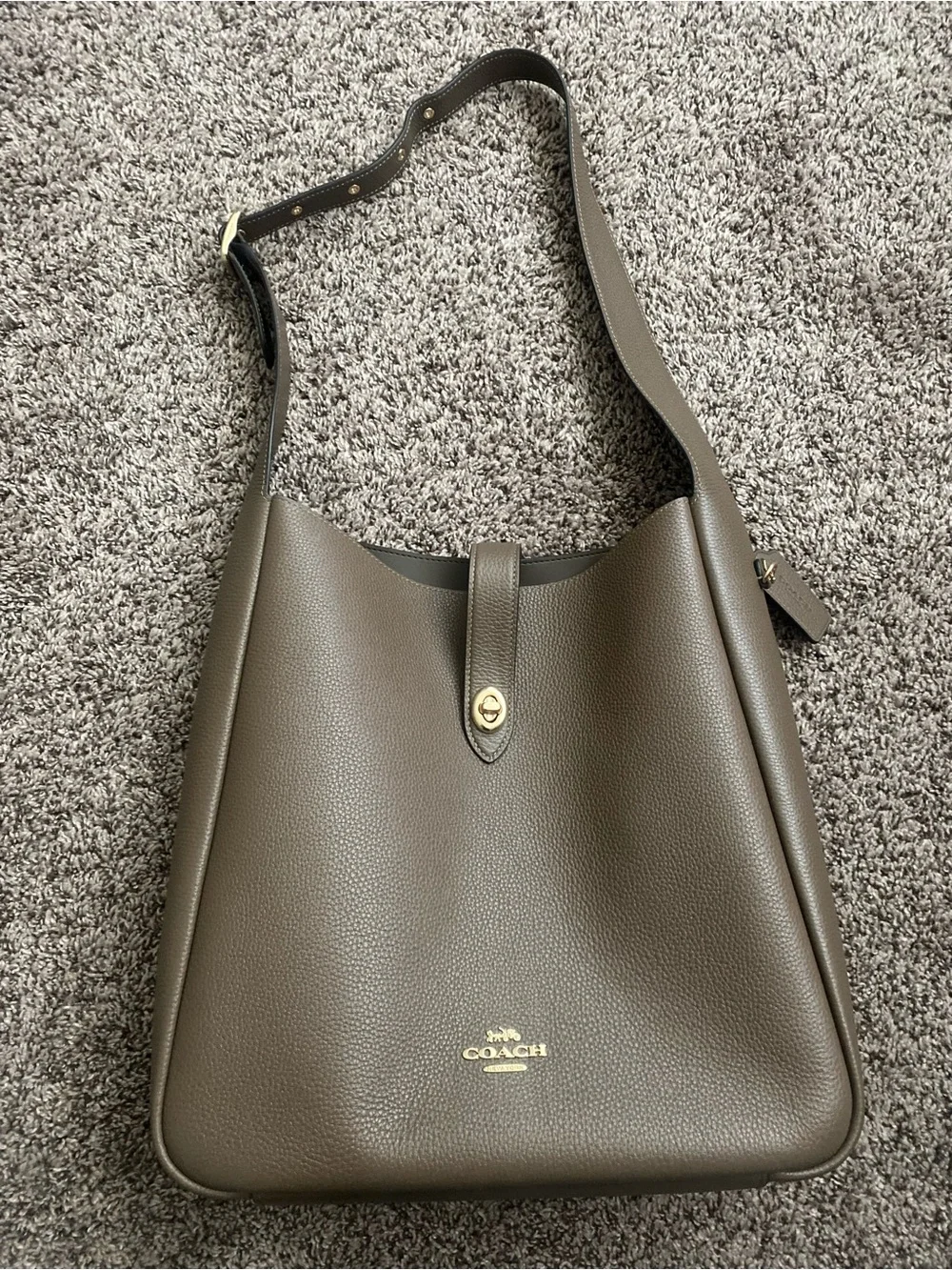 Coach Pebbled Leather Dark Stone Large Hadley Shoulder Bag